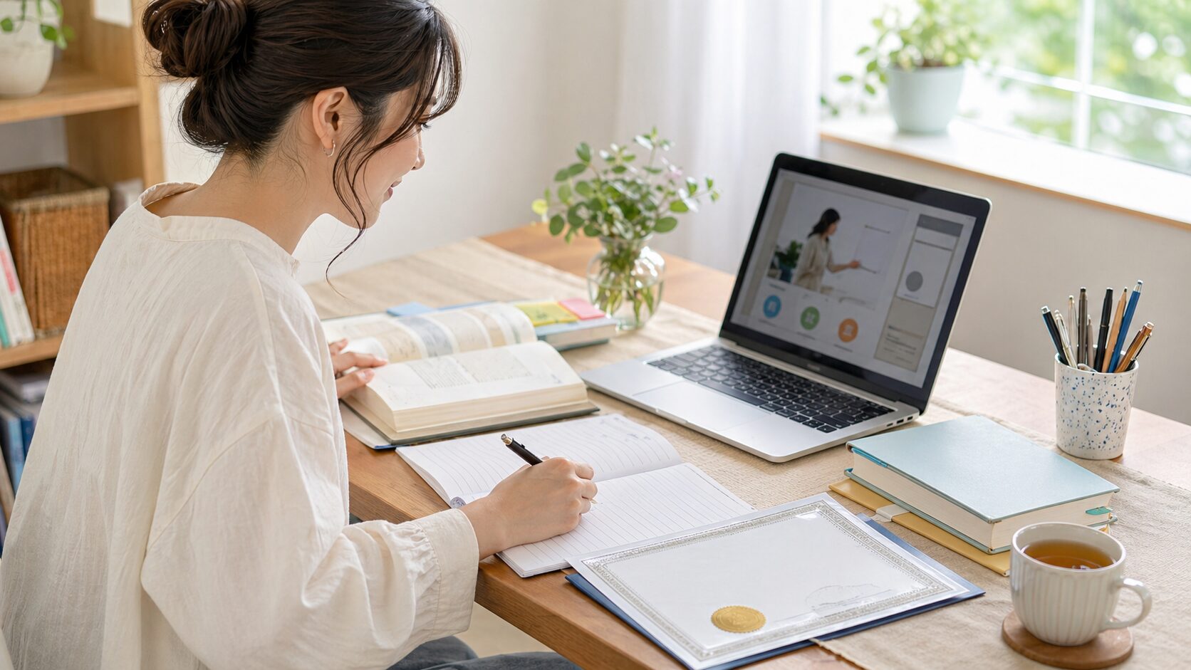 通信講座で在宅学習するメリットのイメージ